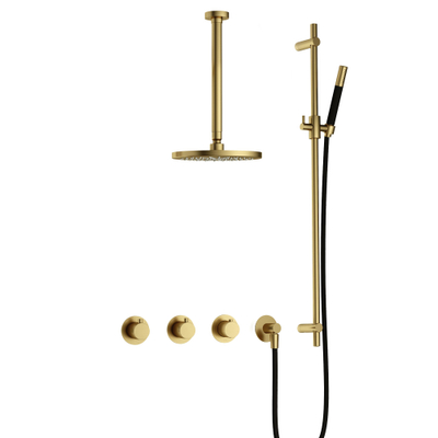 Hotbath Cobber IBS70 Regendoucheset - inbouw - 30cm plafondarm - 20cm ronde hoofddouche - staafhanddouche - glijstang - PVD - geborsteld messing (goud)