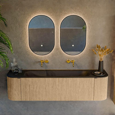 MONDIAZ KURVE Meuble de salle de bains 170 cm avec module 25 Len R couleur Oak avec 1 tiroir et 2 portes. Lavabo BIG LARGE au milieu sans trou de robinet Urban.