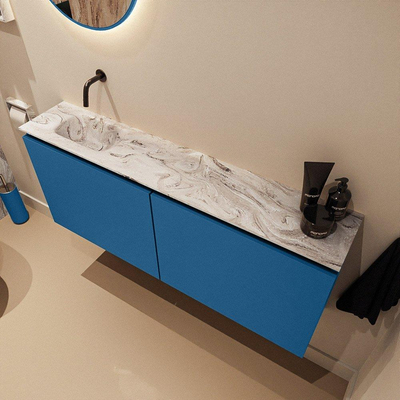 MONDIAZ TURE-DLUX 120cm toiletmeubel Jeans. EDEN wastafel Glace positie links. Zonder kraangat.
