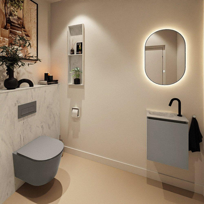 MONDIAZ TURE-DLUX Meuble toilette - 40cm - Smoke - EDEN - vasque Opalo - position gauche - 1 trou de robinet