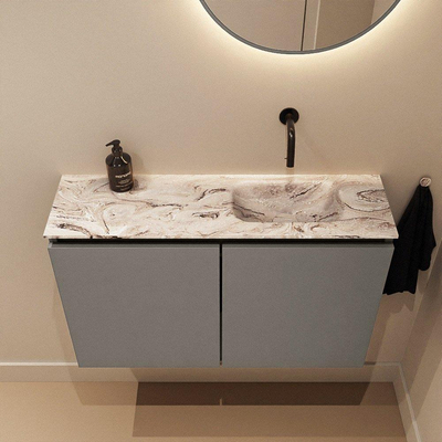 MONDIAZ TURE-DLUX meuble de WC 80 cm Smoke. Lavabo EDEN Glace position droite. Sans trou de robinet.