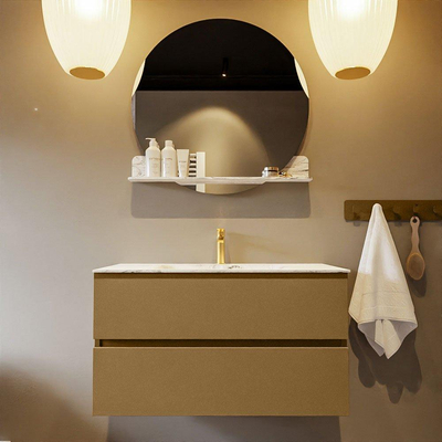 Mondiaz VICA-DLUX Ensemble de meuble de salle de bain - 90cm - meuble sous-vasque oro - 2 tiroirs - lavabo encastré cloud milieu - 1 trou de robinet - version haute de 60cm - glace