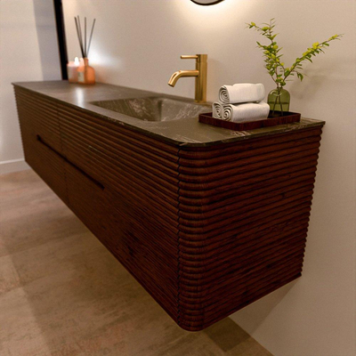 Mondiaz CIRO-DLUX Badkamermeubelset - 190x45x50cm - Solid surface wastafel Lava - 1 wasbak Rechts - 1 kraangat - 4 lades - Ruby