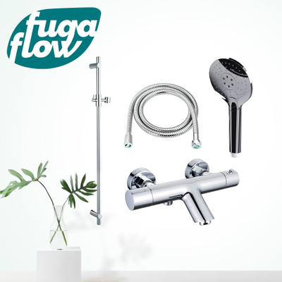 FugaFlow Eccelente Sobrado Badkamer badkraan met glijstangset met ronde handdouche, metalen doucheslang chroom - Black Friday -