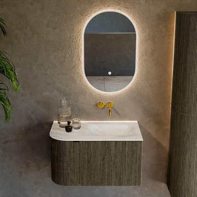 Mondiaz KURVE-DLUX Badkamermeubelset - 75x46x40cm - 1 lade - 1 deur - wastafel solid surface - rechts - zonder kraangat - Shadow