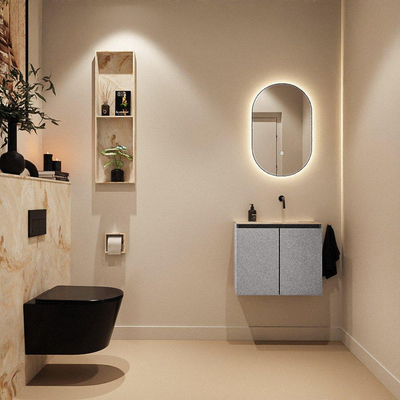 MONDIAZ TURE-DLUX Meuble toilette - 60cm - Plata - EDEN - vasque Frappe - position droite - sans trou de robinet