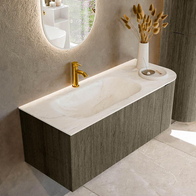 Mondiaz KURVE-DLUX Ensemble de meuble de salle de bains - 115x46x40cm - 1 tiroir - 1 porte - lavabo solid surface - gauche - 1 trou de robinet - Shadow