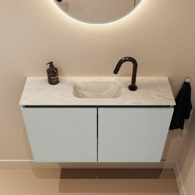 MONDIAZ TURE-DLUX Meuble WC 80 cm Greey. Lavabo EDEN Ostra position milieu. Avec 1 trou de robinet.