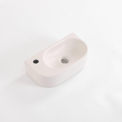 QeramiQ Pure Fontein - 40x22x12cm - glad - halfrond - kraangat links - keramiek - linnen