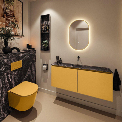 MONDIAZ TURE-DLUX Meuble toilette - 120cm - Ocher - EDEN - vasque Lava - position centrale - sans trou de robinet