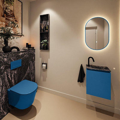MONDIAZ TURE-DLUX Meuble de toilettes 40 cm Jeans. Lavabo EDEN Lava position droite. Avec 1 trou de robinet.