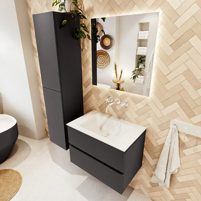 Mondiaz VICA ensemble de meuble de salle de bain - 70cm - meuble sous-vasque gris foncé - 2 tiroirs - lavabo nuage milieu - sans trous de robinet - version haute 60cm - talc