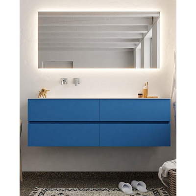 Mondiaz VICA ensemble de meuble de salle de bain - 150cm - meuble sous-vasque jeans - 4 tiroirs - lavabo cloud gauche - sans trou de robinet - miroir LED - version XL 60cm de haut