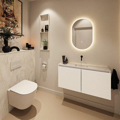 MONDIAZ HOPE Toiletplaat Set - solid surface achterwand - 100x125cm - Planchet 100x23cm - voorgeboord - Ostra