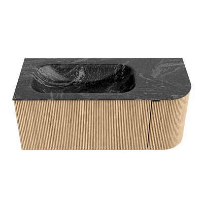 MONDIAZ KURVE-DLUX Meuble de salle de bains 105 cm avec module 25 R couleur Chêne avec 1 tiroir et 1 porte. Lavabo BIG SMALL gauche sans trou de robinet couleur Lava.