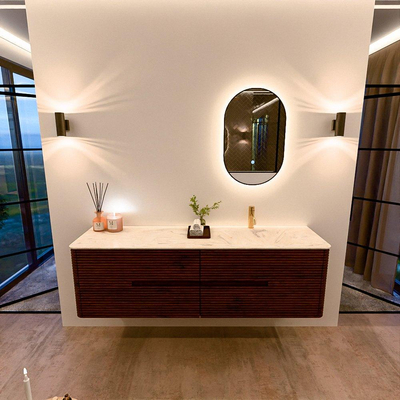 Mondiaz CIRO-DLUX Meuble de salle de bains - 170x45x50cm - Plan vasque solid surface Ostra - 1 vasque à droite - 1 trou de robinetterie - 4 tiroirs - Ruby