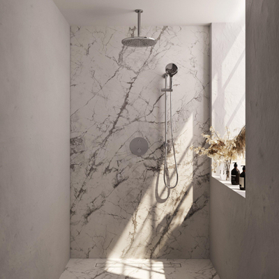 BRAUER Chrome Edition douche de pluie encastrée thermostatique - 3 voies - ronde - set 96 - pomme de douche 30cm - bras de plafond - douchette 3 jets - flexible de douche - barre de douche intégrée - chrome