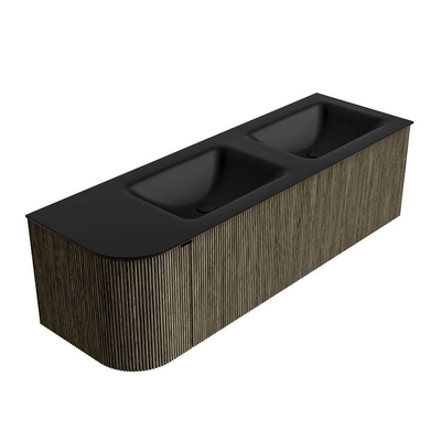 Mondiaz KURVE Ensemble de meuble de salle de bains - 145x46x40cm - 1 tiroir - 1 porte - lavabo solid surface - double / droit - 2 trous de robinet - Shadow