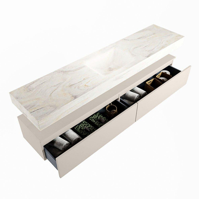 Mondiaz ALAN-DLUX Ensemble de meuble - 200cm - meuble Linen mat - 2 tiroirs - Lavabo Cloud Ostra suspendu - vasque Centre - 0 trous de robinet