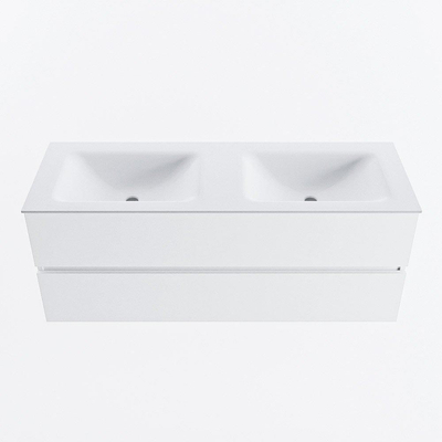 Mondiaz VICA Ensemble de meuble de salle de bain - 130cm - meuble sous-vasque talc - 2 tiroirs - lavabo cloud double - sans trous de robinet - version haute de 60cm - talc