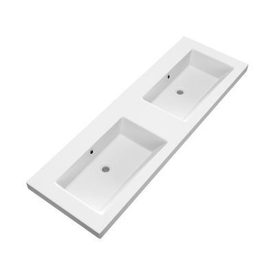 BRAUER Solar Medium lavabo 140x46x5cm - 2 lavabos - 0 trou de robinet - marbre minéral - blanc mat