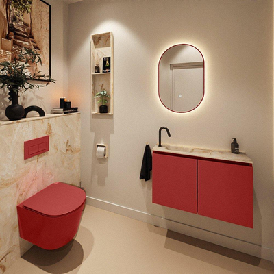 MONDIAZ TURE-DLUX Meuble toilette - 80cm - Fire - EDEN - vasque Frappe - position gauche - 1 trou de robinet