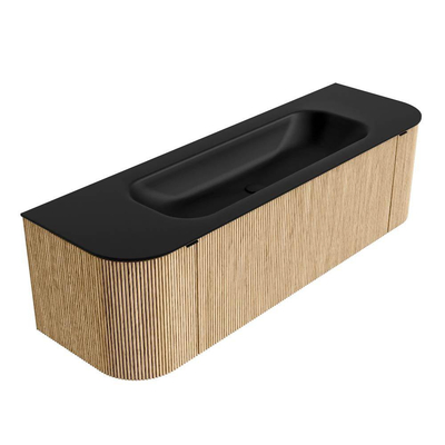 MONDIAZ KURVE meuble de salle de bains 150 cm avec module 25 Len R couleur chêne avec 1 tiroir et 2 portes. Lavabo BIG MEDIUM central sans trou de robinet Urban.