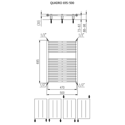 Plieger Quadro designradiator horizontaal 695x500mm 307W wit OUTLETSTORE