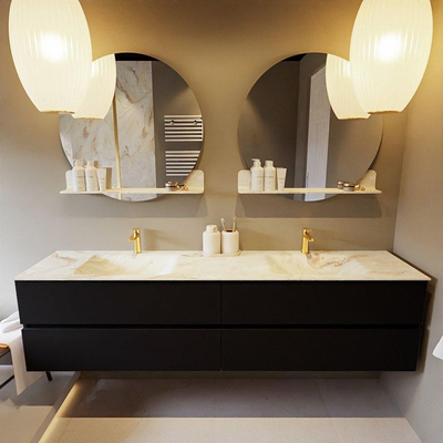 MONDIAZ VICA-DLUX Ensemble meuble de salle de bains - 200cm - meuble bas Urban - 4 tiroirs - lavabo encastré Cloud double - 2 trous de robinet - version haute 60cm - Frappe