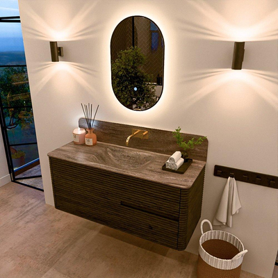 Mondiaz CIRO-DLUX Meuble de salle de bains - 120x45x50cm - Plan-vasque Solid surface Oza - 1 lavabo central - sans trous de robinet - 2 tiroirs - Shadow