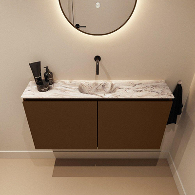 MONDIAZ TURE-DLUX Meuble toilette - 100cm - Rust - EDEN - vasque Glace - position centrale - sans trou de robinet