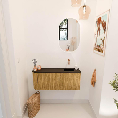 Mondiaz JOYA 101.6cm meuble de salle de bains - arrondi gauche couleur Chêne - Vasque FAYE position Droite Sans trou de robinet couleur Urban.