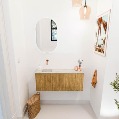 Mondiaz JOYA-DLUX 100cm toiletmeubel - kleur Oak - Wastafel FAYE positie Links Zonder kraangat kleur Nata.