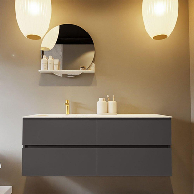 Mondiaz VICA-DLUX ensemble de meuble de salle de bain - 130cm - meuble sous-vasque gris foncé - 4 tiroirs - lavabo encastré cloud gauche - 1 trou de robinet - version haute de 60cm - opalo