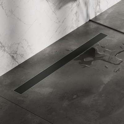 Brauer Douchegoot - 100x7.5cm - vloerflens - tegelinlegrooster omkeerbaar - RVS - zwart mat