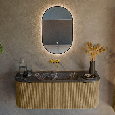 Mondiaz KURVE-DLUX Ensemble meuble de salle de bains - 120x46x40cm - 1 tiroir - 2 portes - lavabo solid surface - central - sans trou de robinet - Dusk