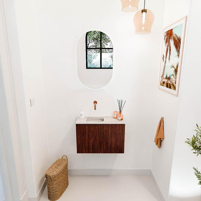 Mondiaz JOYA-DLUX 60cm toiletmeubel - kleur Ruby - Wastafel FAYE positie Links Zonder kraangat kleur Nata.