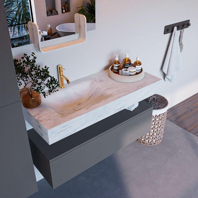 Mondiaz ALAN-DLUX Ensemble de meuble - 110cm - meuble Plata mat - 1 tiroir - Lavabo Cloud Opalo suspendu - vasque Gauche - 1 trou de robinet