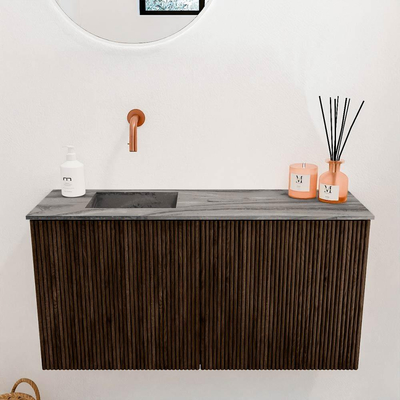 Mondiaz JOYA-DLUX 80cm toiletmeubel - kleur Walnut - Wastafel FAYE positie Links Zonder kraangat kleur Sombra.