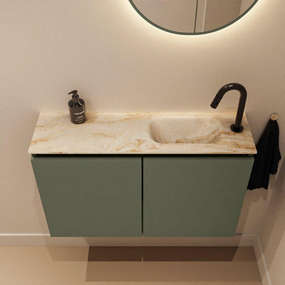 MONDIAZ TURE-DLUX 80cm toiletmeubel Army. EDEN wastafel Frappe positie rechts. Met 1 kraangat.