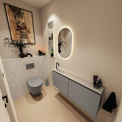 MONDIAZ TURE-DLUX meuble WC 120 cm Smoke. Lavabo EDEN Opalo position gauche. Avec 1 trou de robinet.