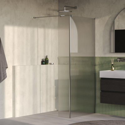 BRAUER Oblivion Paroi de douche à l'italienne - 90x200cm - paroi latérale 30cm - verre strié transparent - revêtement de verre - PVD - inox brossé