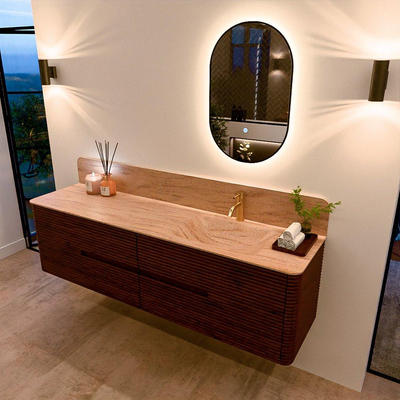Mondiaz CIRO-DLUX Badkamermeubelset - 180x45x50cm - Solid surface wastafel Saba - 1 wasbak Rechts - 1 kraangat - 4 lades - Ruby