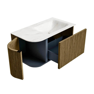 Mondiaz KURVE-DLUX Ensemble de meuble de salle de bains - 85x46x40cm - 1 tiroir - 1 porte - lavabo solid surface - droit - sans trou de robinet - Dusk