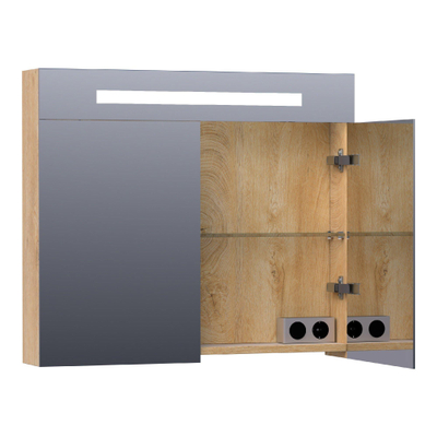 BRAUER Promise Deluxe armoire de toilette - 80x70x15cm - avec éclairage direct - 2 portes miroir double face - Forest Tan