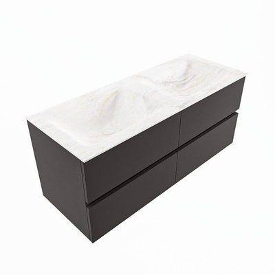 Mondiaz VICA-DLUX ensemble de meuble de salle de bain - 120cm - meuble sous-vasque gris foncé - 4 tiroirs - lavabo encastré cloud double - 2 trous de robinet - version haute de 60cm - ostra