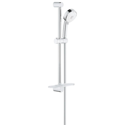 GROHE New Tempesta Cosmopolitan 100 Ensemble de douche - 60cm - douchette ronde - 4 types de jet - flexible de douche lisse - avec porte-savon - chrome/blanc