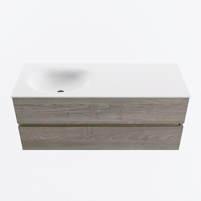 Mondiaz VICA ensemble de meuble de salle de bain - 120cm - meuble sous-vasque marron clair gris - 2 tiroirs - lavabo lune gauche - sans trous de robinet - version haute de 60cm - talc