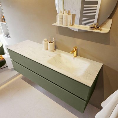 Mondiaz VICA-DLUX ensemble de meuble de salle de bain - 150cm - meuble sous-vasque armée - 2 tiroirs - lavabo encastré cloud droite - 1 trou de robinet - version haute de 60cm - opalo