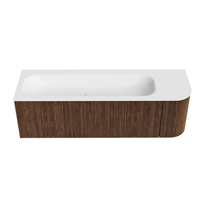 MONDIAZ KURVE 145cm Meuble salle de bain avec module 25 D - couleur Walnut - 1 tiroir - 1 porte - vasque BIG LARGE gauche - 2 trous de robinet - Talc